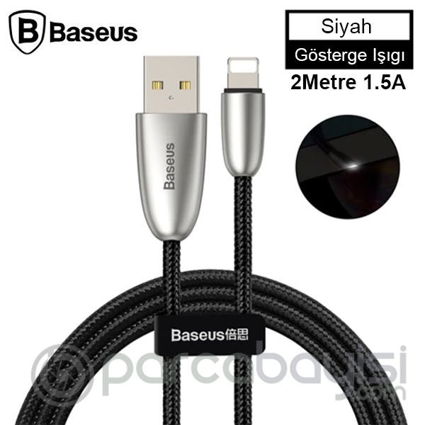 Baseus Torch Series Çinko Halat iPhone Led Işıklı Usb Şarj Kablosu 2 Metre 1.5A