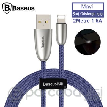 Baseus Torch Series Çinko Halat iPhone Led Işıklı Usb Şarj Kablosu 2 Metre 1.5A