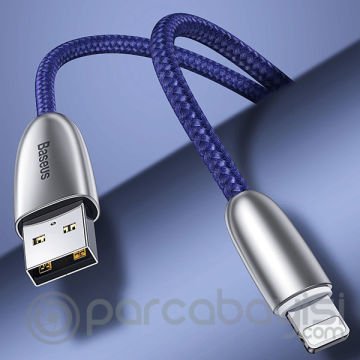 Baseus Torch Series Çinko Halat iPhone Led Işıklı Usb Şarj Kablosu 2 Metre 1.5A