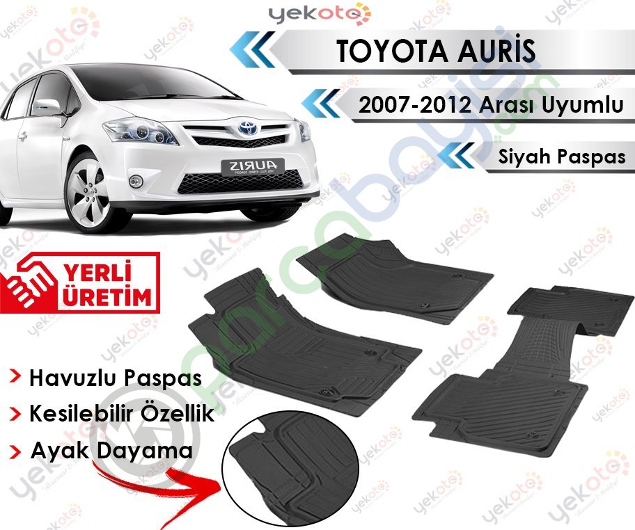 Toyota Auris 2007-2012 Arası Uyumlu Havuzlu Kesilebilir Siyah Paspas