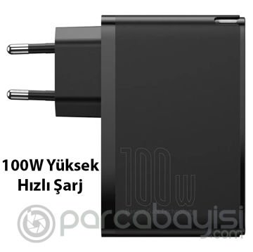 Baseus GaN2 Pro 100W PD 2C+2U Quick Charger Macbook Ultra Hızlı Şarj Aleti +100w PD Kablo