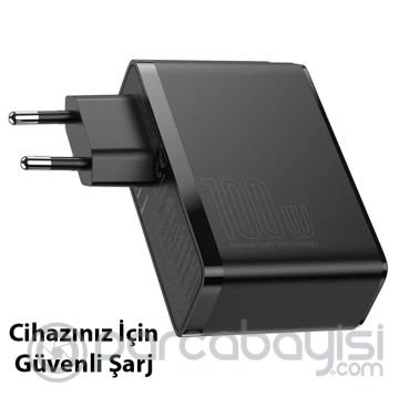 Baseus GaN2 Pro 100W PD 2C+2U Quick Charger Macbook Ultra Hızlı Şarj Aleti +100w PD Kablo