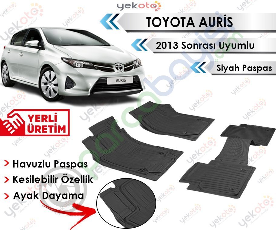 Toyota Auris 2013 Sonrası Uyumlu Havuzlu Kesilebilir Siyah Paspas