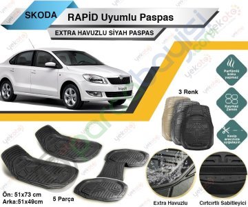 Skoda Rapid Uyumlu Extra Havuzlu Kesilebilir Siyah Paspas