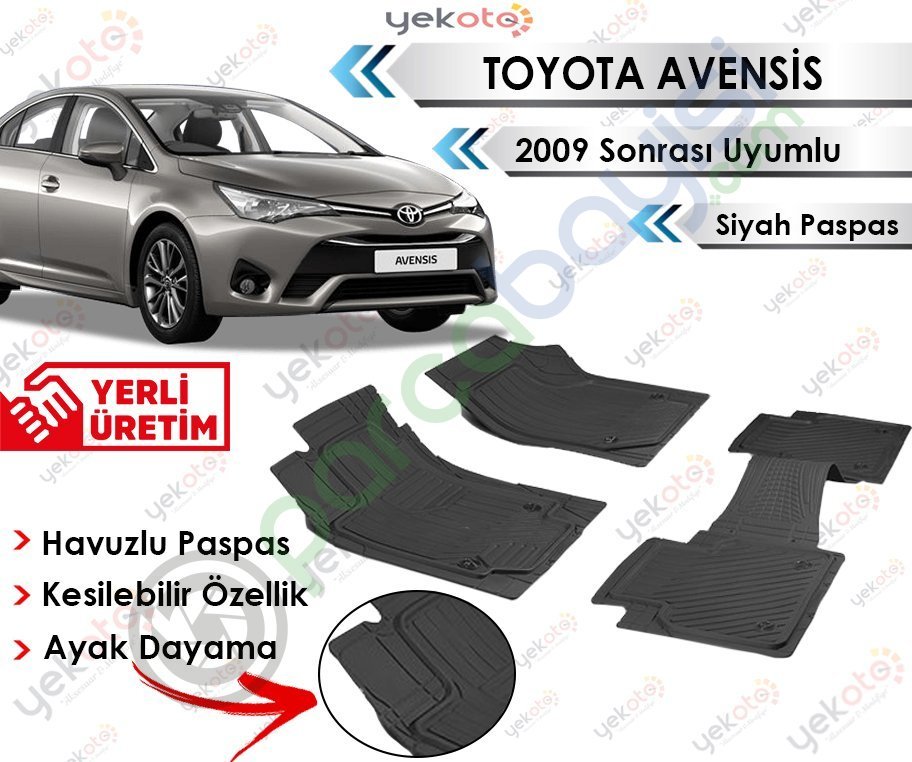 Toyota Avensis 2009 Sonrası Uyumlu Havuzlu Kesilebilir Siyah Paspas