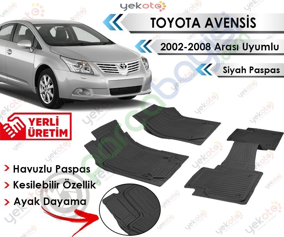 Toyota Avensis 2002-2008 Arası Uyumlu Havuzlu Kesilebilir Siyah Paspas