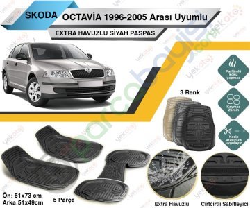 Skoda Octavia 1996-2005 Arası Uyumlu Extra Havuzlu Kesilebilir Siyah Paspas