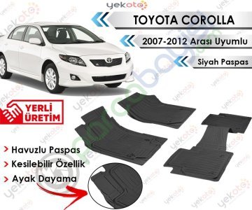 Toyota Corolla 2007-2012 Arası Uyumlu Havuzlu Kesilebilir Siyah Paspas