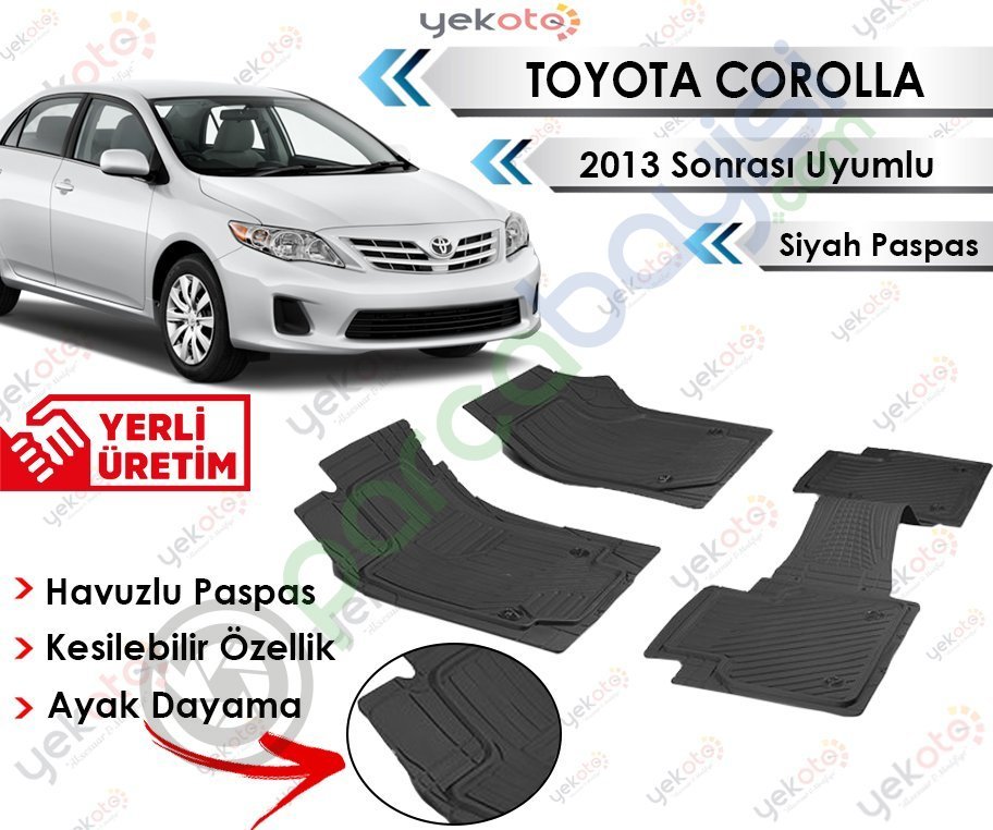 Toyota Corolla 2013 Sonrası Uyumlu Havuzlu Kesilebilir Siyah Paspas