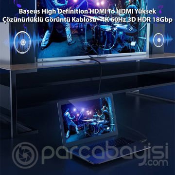 Baseus High Definition HDMI To HDMI Yüksek Çözünürlüklü Görüntü Kablosu - 4K 60Hz 3D HDR 18Gbps 1m