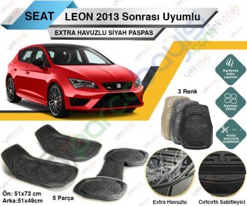 Seat Leon 2013 Sonrası Uyumlu Extra Havuzlu Kesilebilir Siyah Paspas