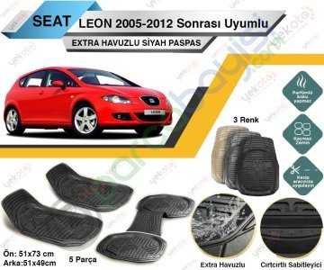 Seat Leon 2005-2012 Sonrası Uyumlu Extra Havuzlu Kesilebilir Siyah Paspas