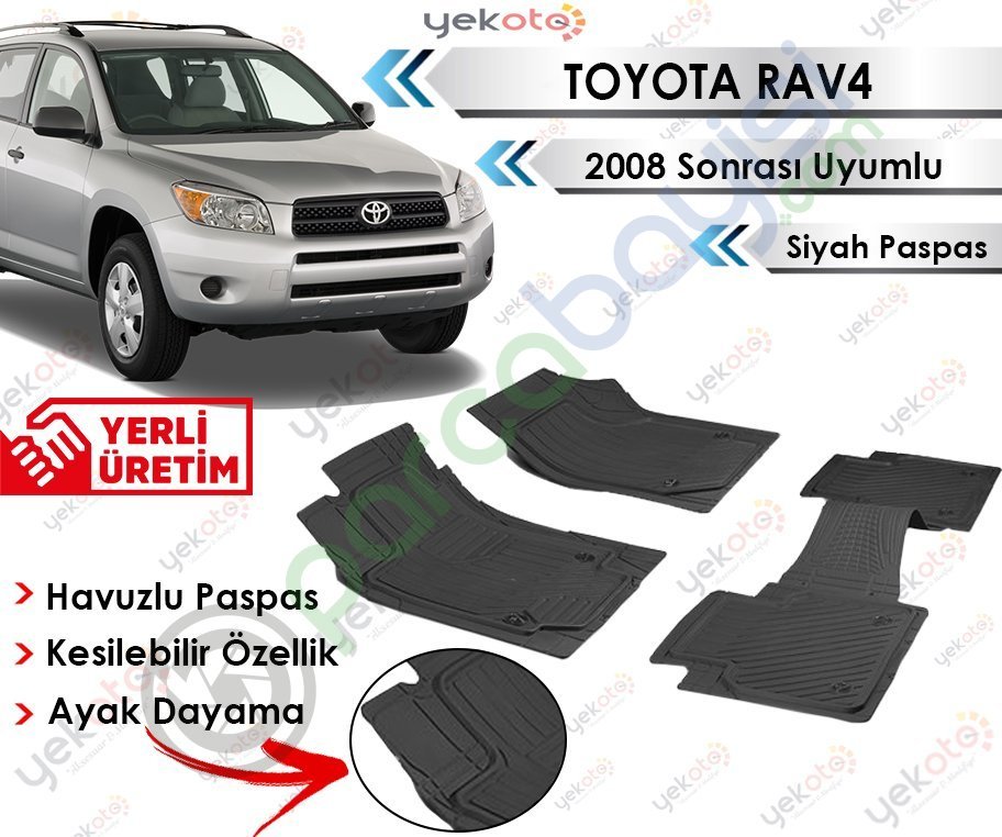 Toyota Rav4 2008 Sonrası Uyumlu Havuzlu Kesilebilir Siyah Paspas