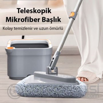 Ally Temiz-Kirli Su Hazneli Teleskopik Mikrofiber Mop Paspas Yüzey Fayans Duvar Temizleyici Set