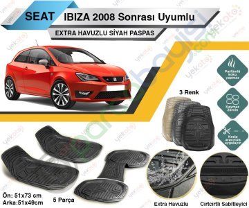 Seat İbiza 2008 Sonrası Uyumlu Extra Havuzlu Kesilebilir Siyah Paspas