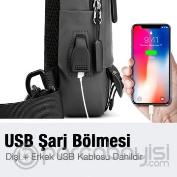 Ally USB Şarj Girişli Çok Fonksiyonlu Su Geçirmez Erkek Bel ve Sırt Çantası