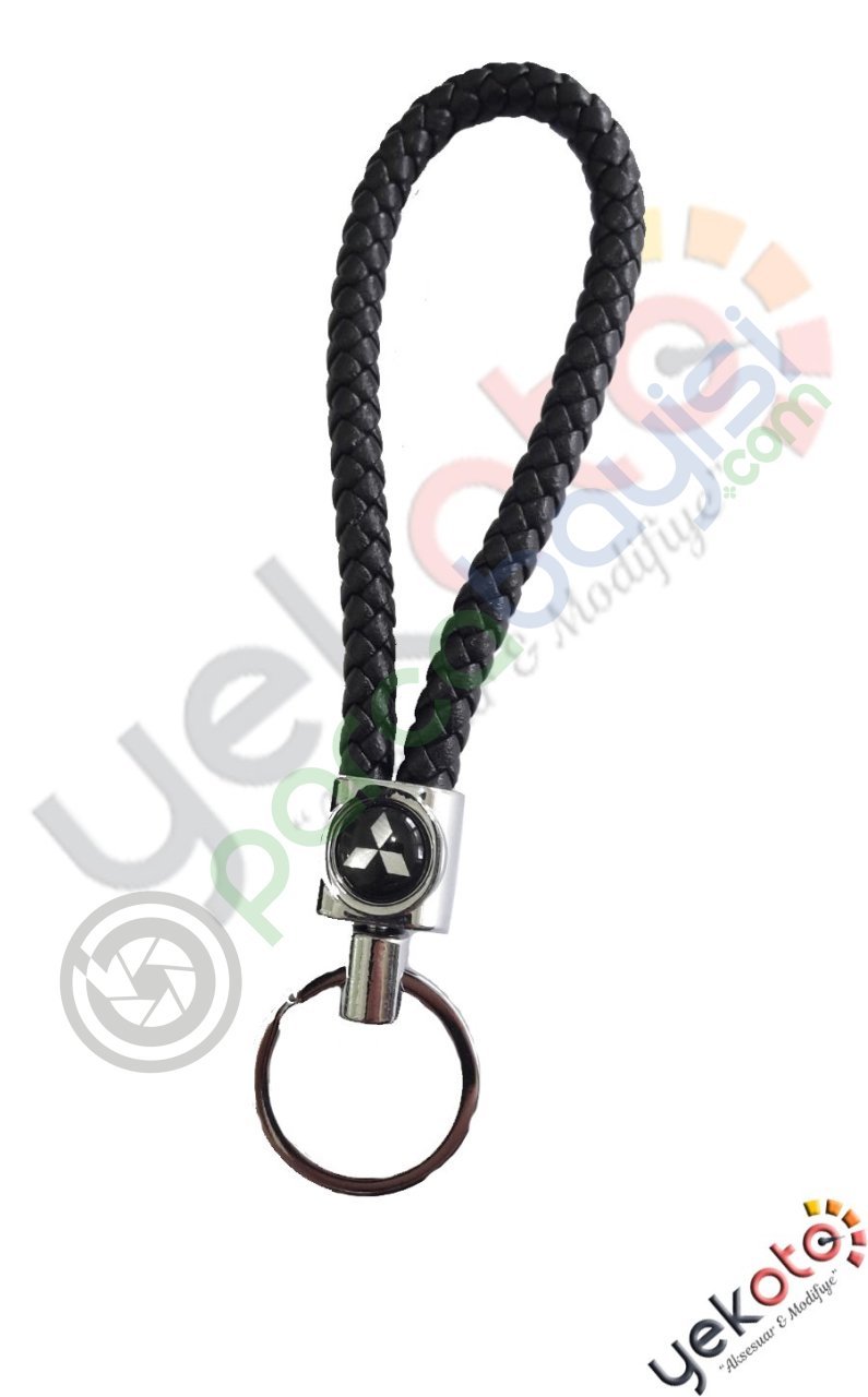 Mitsubishi Deri Örgülü Metal Anahtarlık
