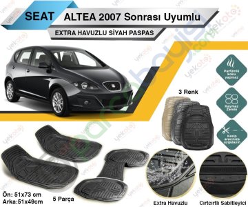 Seat Altea 2007 Sonrası Uyumlu Extra Havuzlu Kesilebilir Siyah Paspas