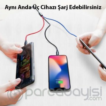 Baseus Three Primary 3in1 USB to Type-C+Lightning+Micro Şarj Kablosu 3.5A 1.2m