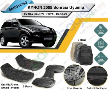 Sangyong Kyron 2005 Sonrası Uyumlu Extra Havuzlu Kesilebilir Siyah Paspas