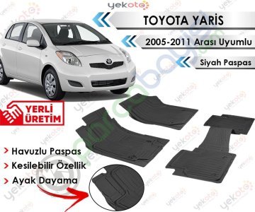 Toyota Yaris 2005-2011 Arası Uyumlu Havuzlu Kesilebilir Siyah Paspas