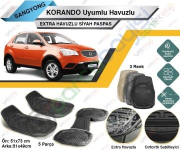 Sangyong Korando Uyumlu Havuzlu Kesilebilir Siyah Paspas