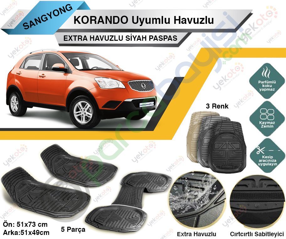 Sangyong Korando Uyumlu Havuzlu Kesilebilir Siyah Paspas