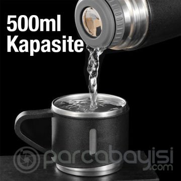 Ally 500ml 3 Bardaklı Ev Ofis Taşınabilir Paslanmaz Çelik Termos