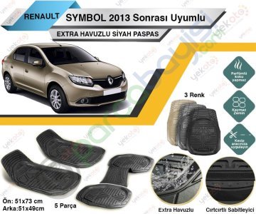 Renault Symbol 2013 Sonrası Uyumlu Extra Havuzlu Kesilebilir Siyah Paspas