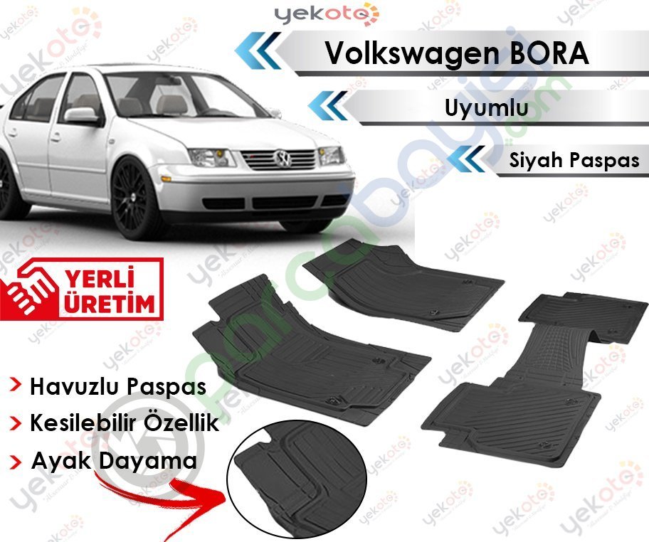 Volkswagen Bora Uyumlu Havuzlu Kesilebilir Siyah Paspas