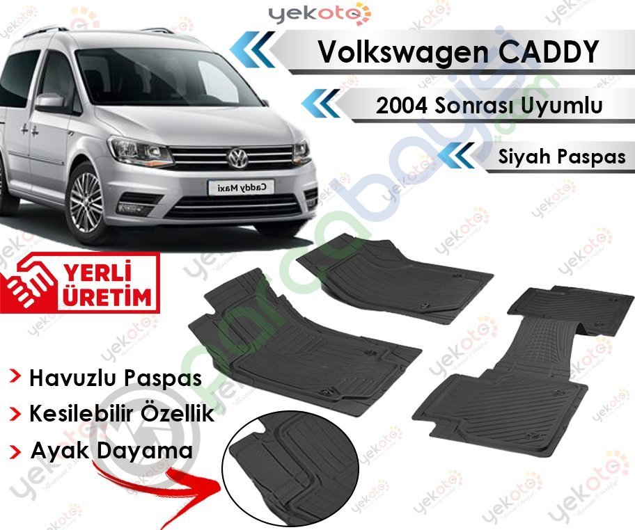Volkswagen Caddy 2004 Sonrası Uyumlu Havuzlu Kesilebilir Siyah Paspas