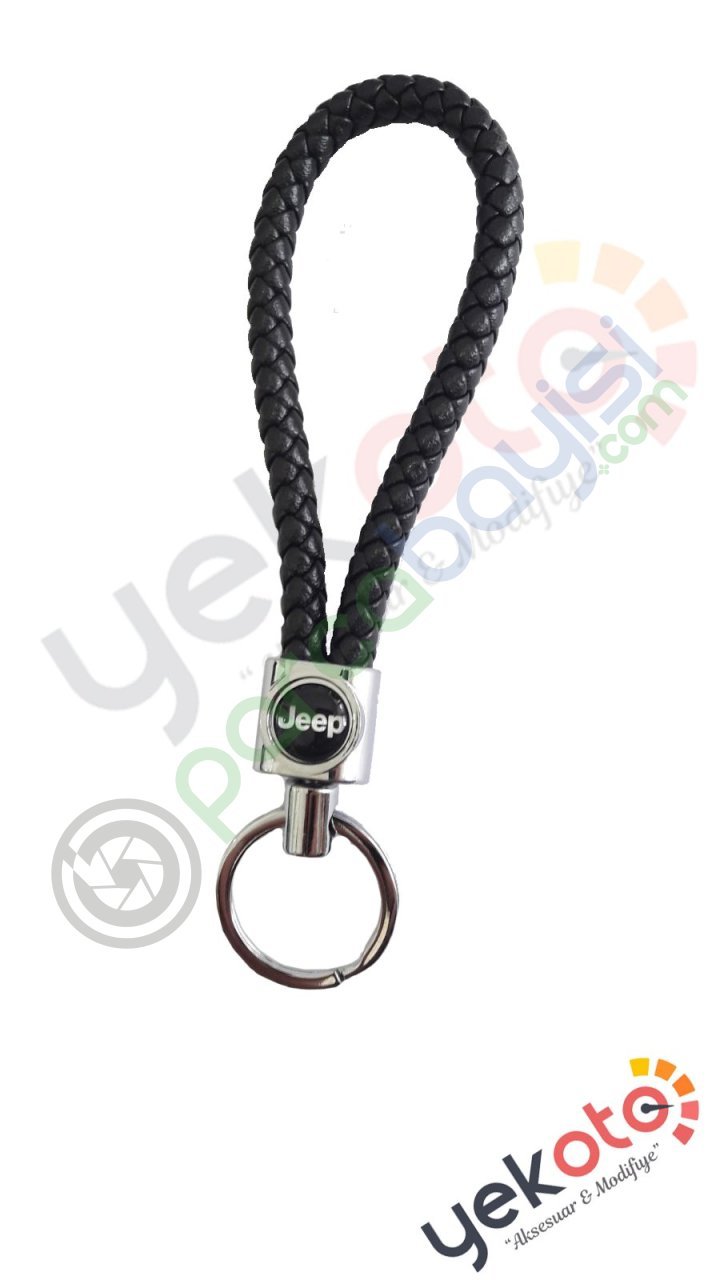 Jeep Deri Örgülü Metal Anahtarlık