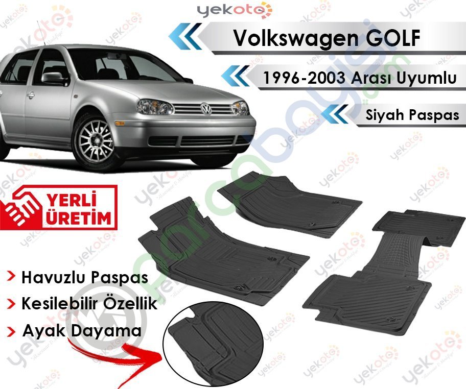 Volkswagen Golf 1998-2003 Arası Uyumlu Havuzlu Kesilebilir Siyah Paspas