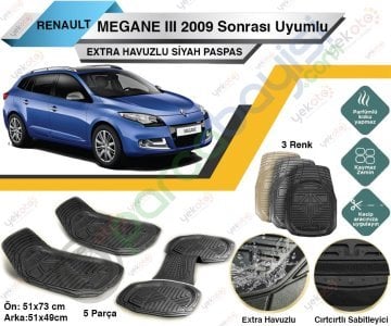 Renault Megane Iıı 2009 Sonrası Uyumlu Extra Havuzlu Kesilebilir Siyah Paspas