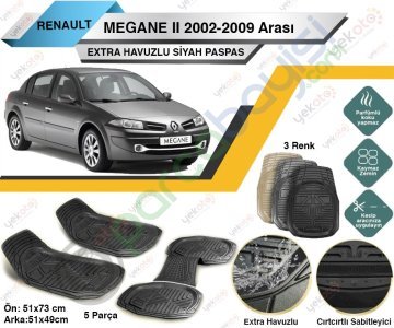 Renault Megane Iı 2002-2009 Arası Uyumlu Extra Havuzlu Kesilebilir Siyah Paspas