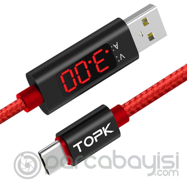 TOPK 3A Hızlı Type-C Hasır İpli Akım Göstergeli USB Şarj  Kablosu