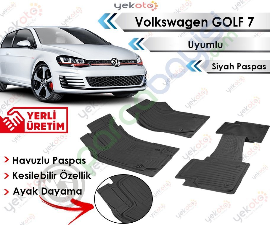 Volkswagen Golf 7 Uyumlu Havuzlu Kesilebilir Siyah Paspas