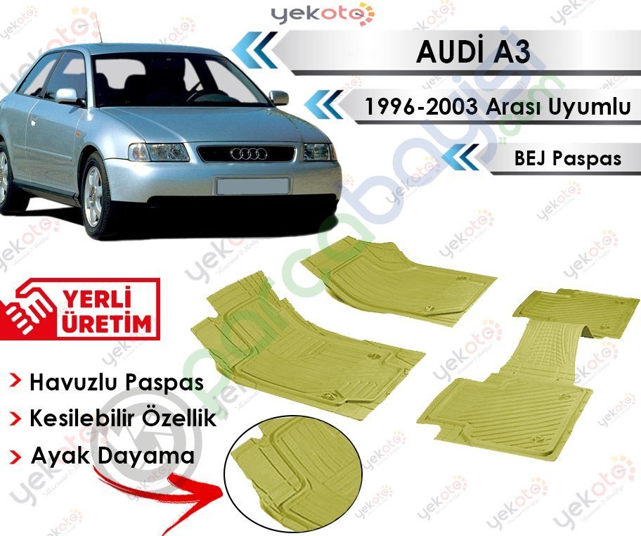 Audi A3 1996-2003 Arası Uyumlu Havuzlu Kesilebilir Bej Paspas